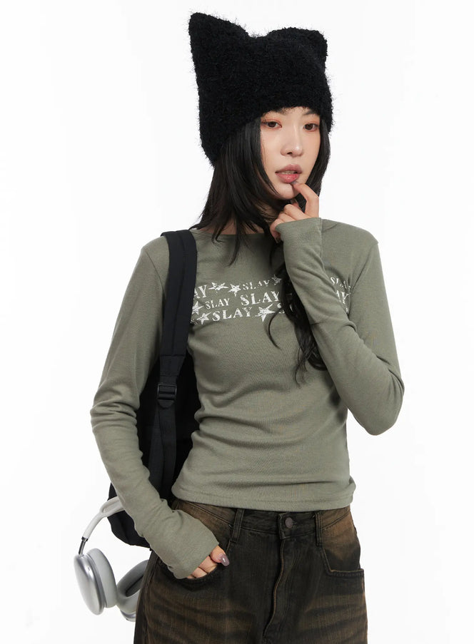 trendy-graphic-long-sleeve-tee-cd508 / Dark green