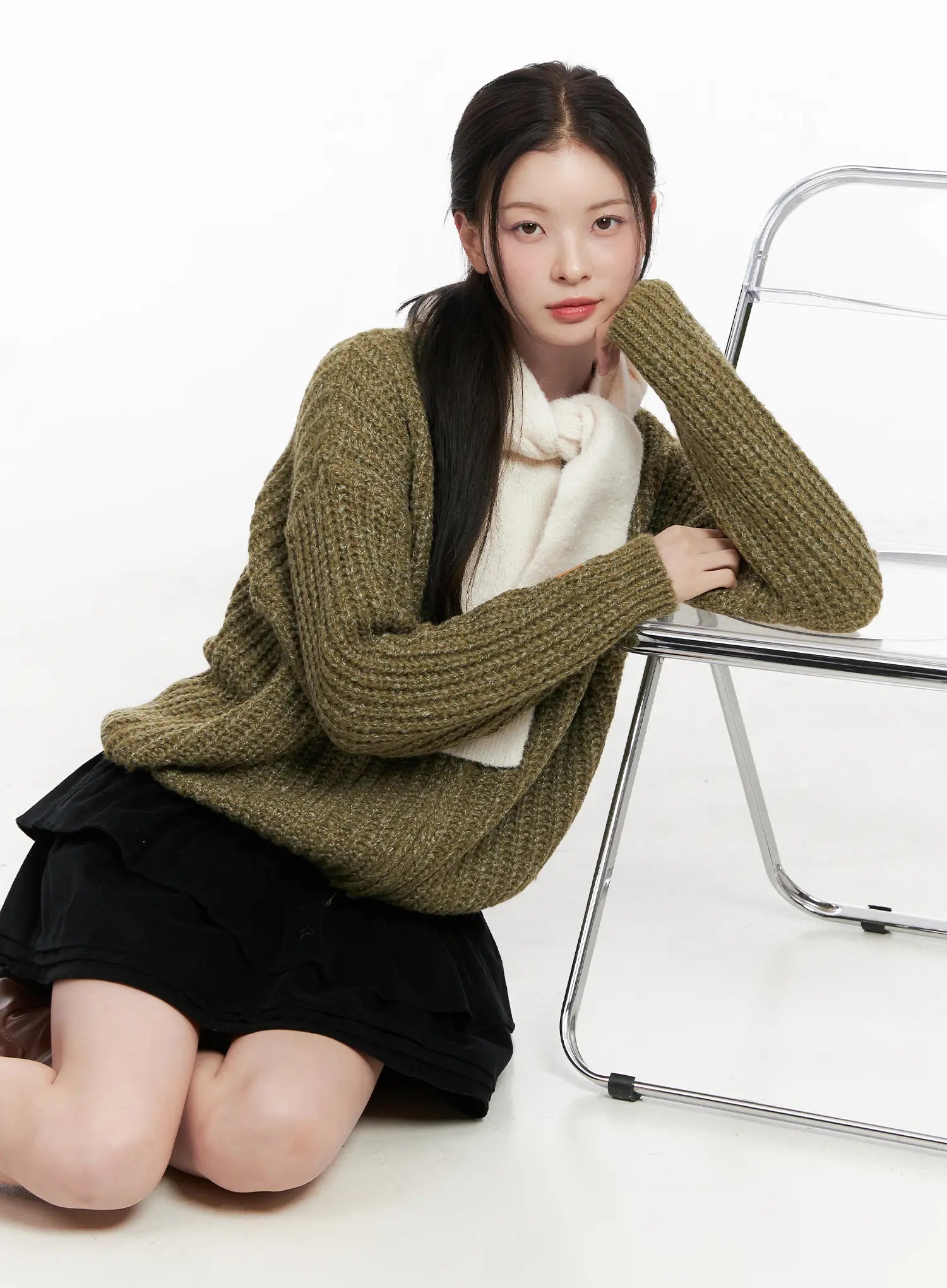 ribbed-knit-zip-up-co530 / Dark green