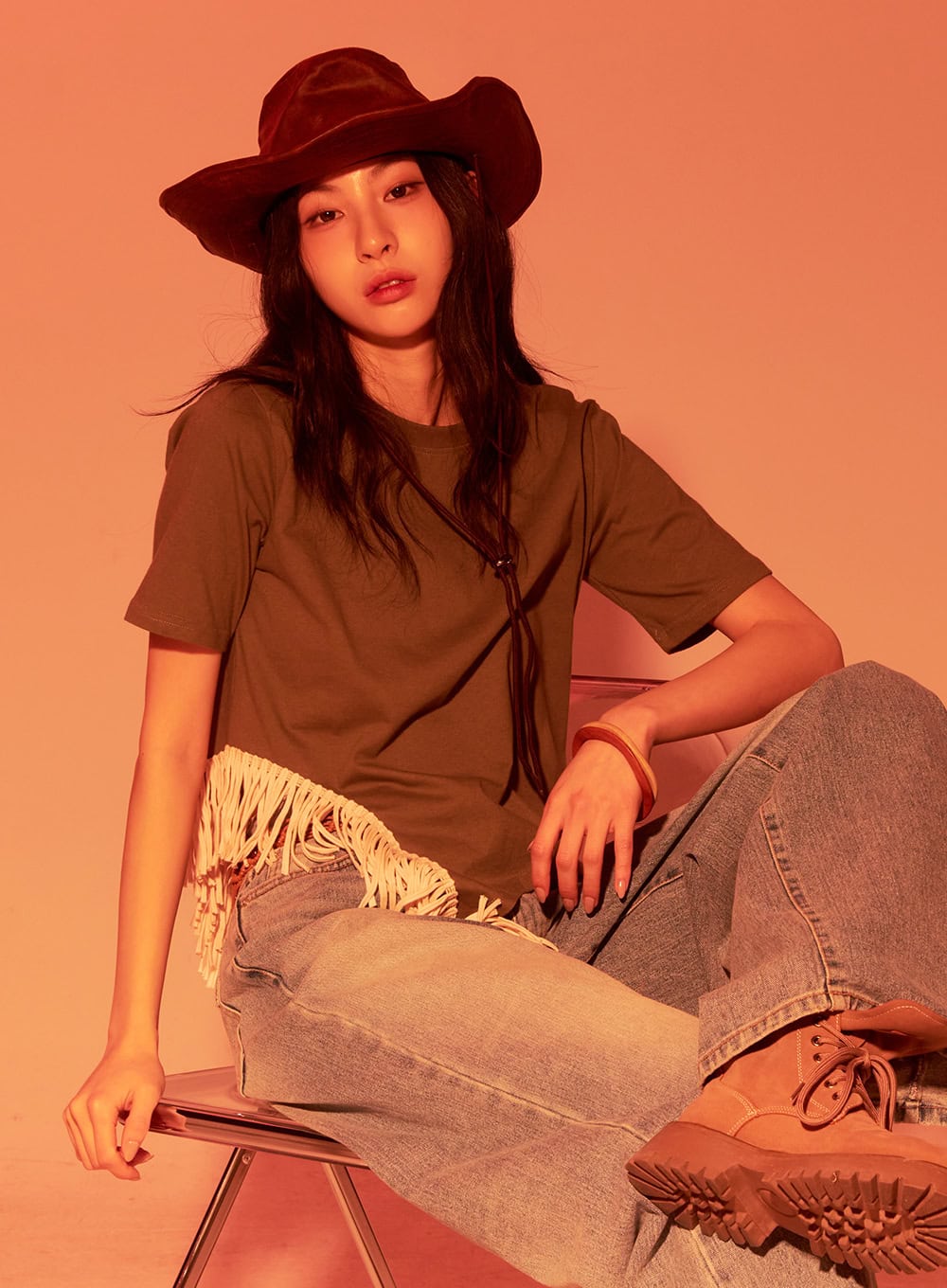 fringe-hem-asymmetric-top-cf513 / Dark green