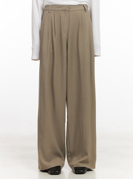 pintuck-relaxed-fit-slacks-cj528 / Dark green