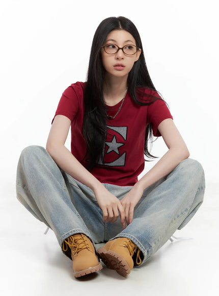 star-print-casual-tee-cl501 / Dark red