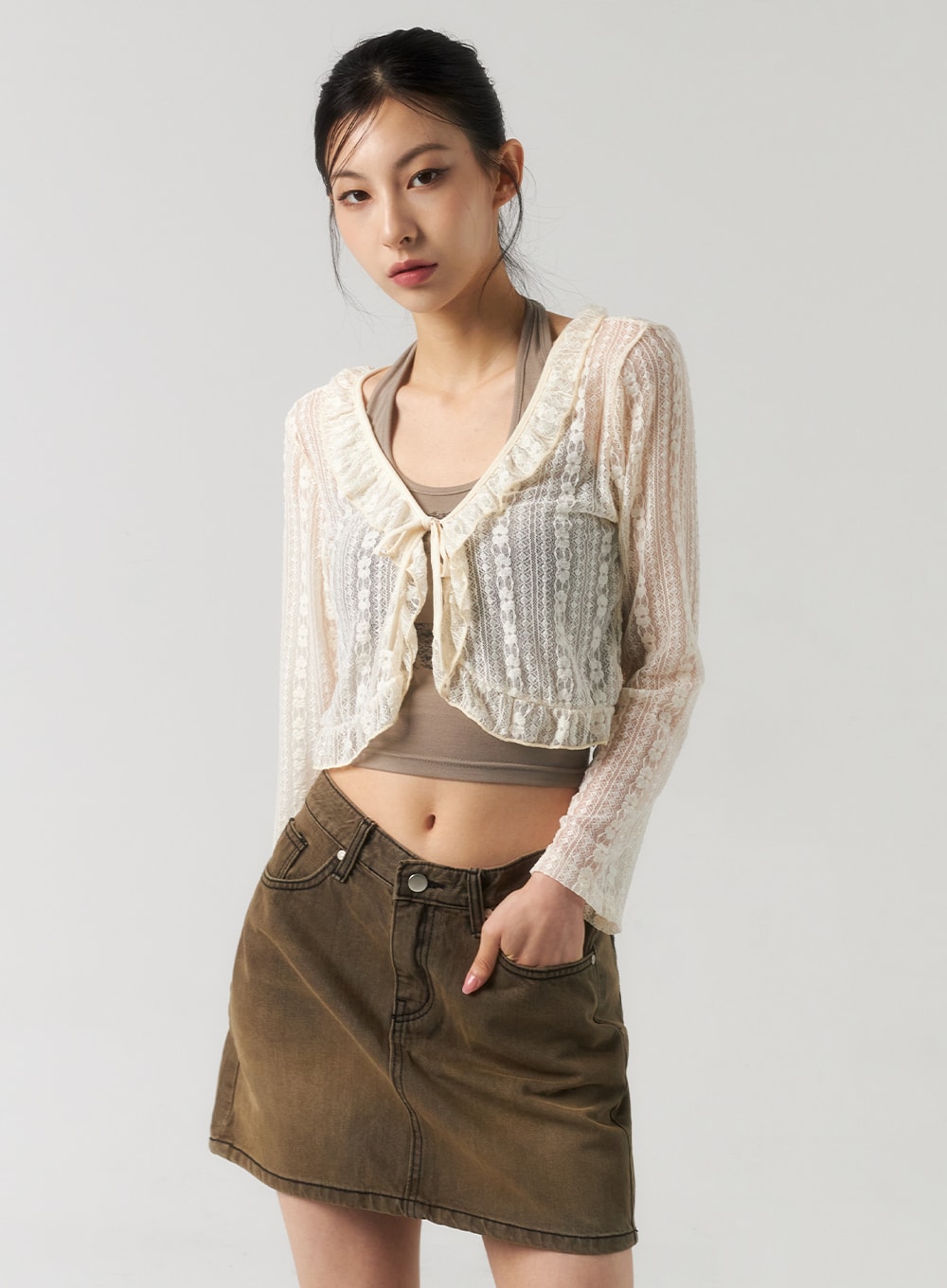 Lace Crop Top - Light beige - Ladies