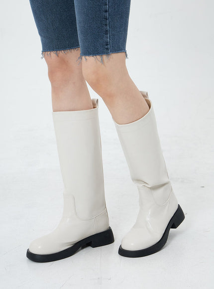 Basic Round Toe Wide Long Boots OS19