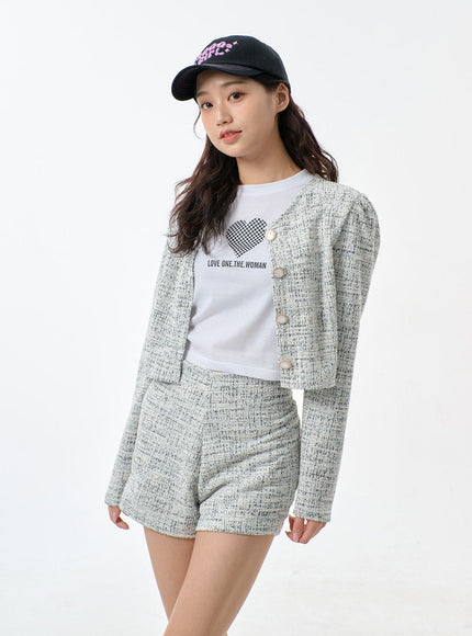 Ensemble cardigan court et short en tweed BF301