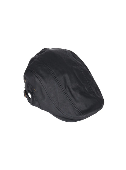 mens-faux-leather-newsboy-cap-il514 / Black