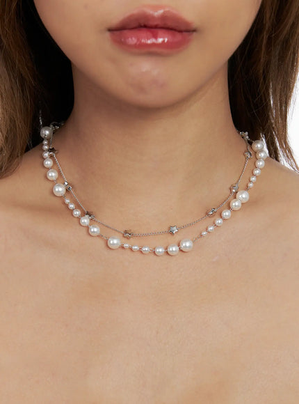 Faux-Pearl Charm Layered Necklace IN510