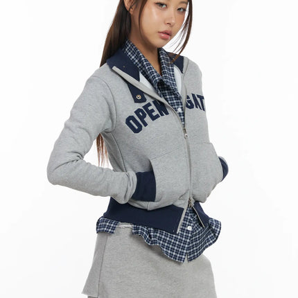 graphic-print-slim-fit-zip-up-cardigan-cm520 / Gray