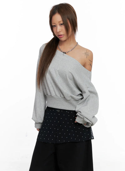 off-shoulder-boat-neck-sweatshirt-cs524 / Gray