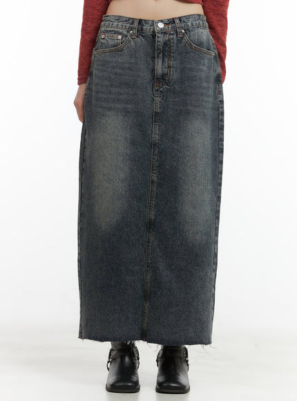 Distressed Denim Maxi Skirt CO410