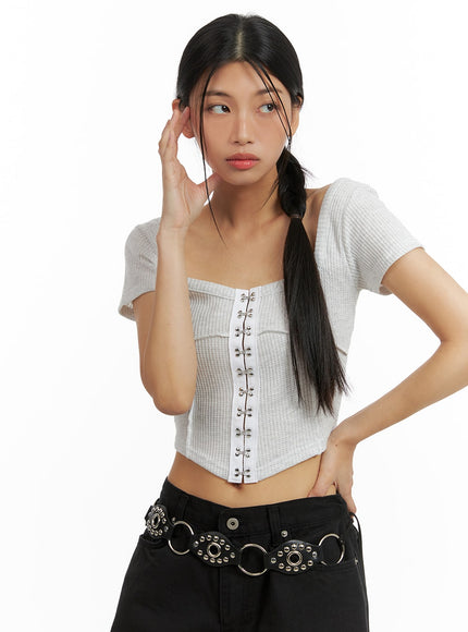 buckle-square-neck-crop-top-ca423 / Gray