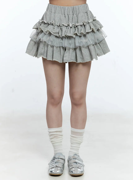 tiered-ruffle-mini-skirt-cg511 / Gray