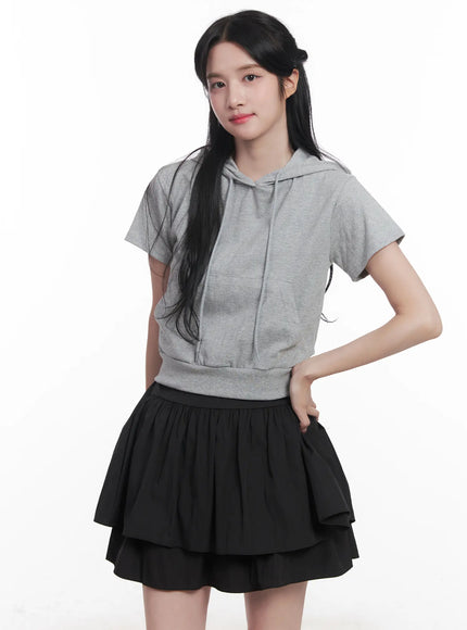slim-fit-short-sleeve-hoodie-cu525 / Gray