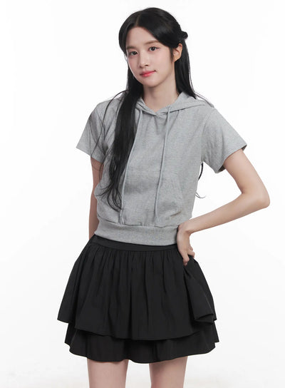 slim-fit-short-sleeve-hoodie-cu525 / Gray