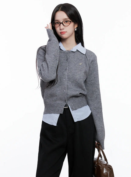 button-up-crewneck-cardigan-cs523 / Gray