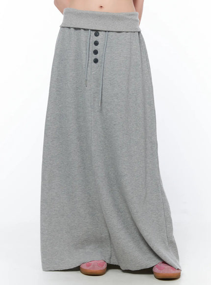 button-foldover-maxi-skirt-ca528 / Gray
