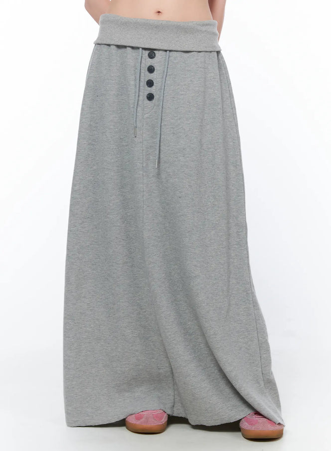 button-foldover-maxi-skirt-ca528 / Gray
