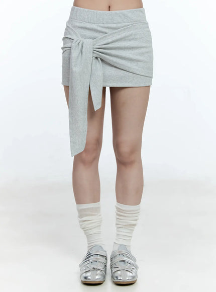 wrap-ribbon-mini-skirt-cg511 / Gray