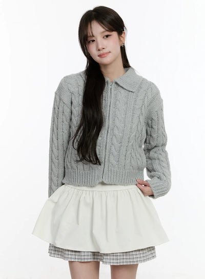 cable-knit-zip-up-jacket-cm510 / Gray