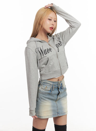 wavegirl-zip-up-hooded-crop-jacket-cm506 / Gray