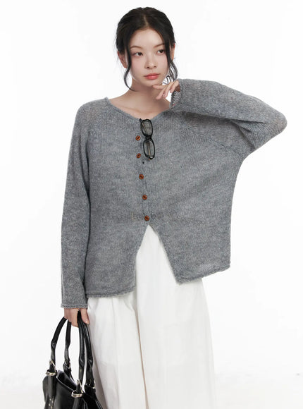 cross-button-knit-cardigan-ca509 / Gray