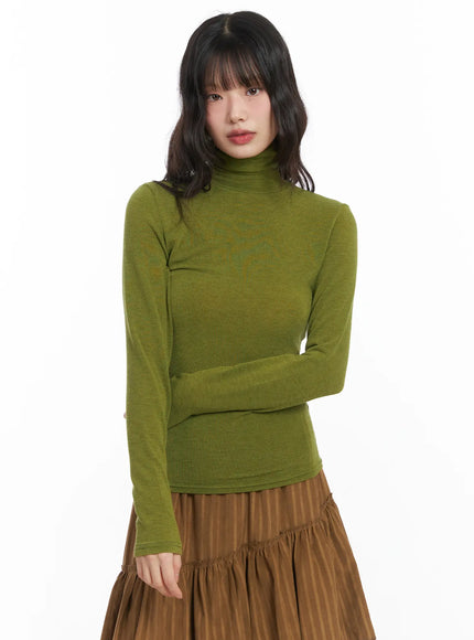 sheer-turtleneck-long-sleeve-top-cd531 / Green