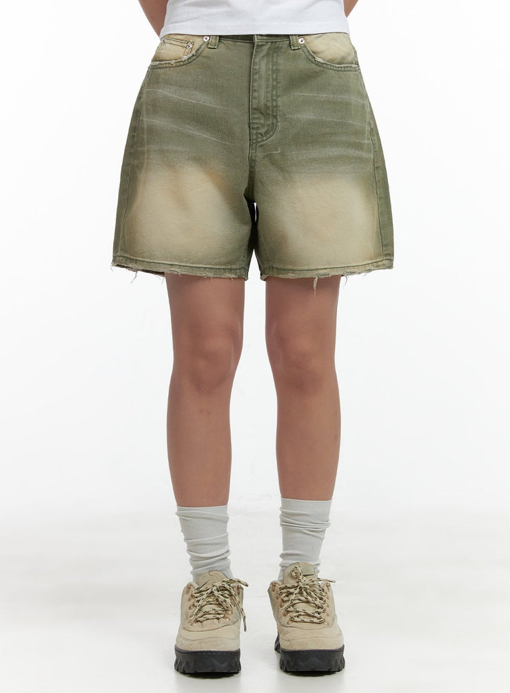 distressed-washed-shorts-cl417 / Green