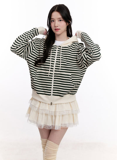 stripe-zip-up-hooded-knit-jacket-cm527 / Green
