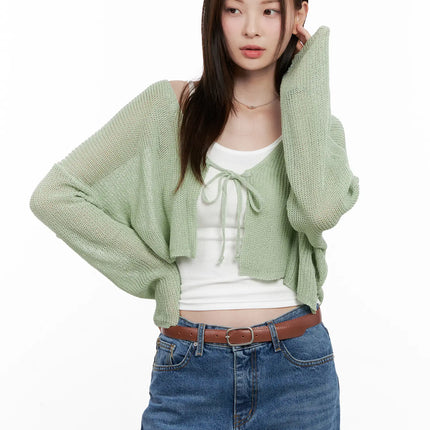 summer-knit-crop-cardigan-cl523 / Green