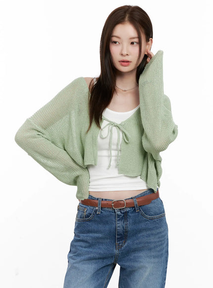 summer-knit-crop-cardigan-cl523 / Green