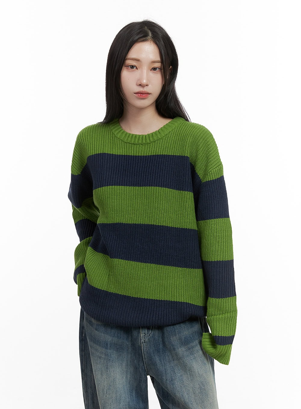 mixed-color-striped-oversize-knit-cs430 / Green