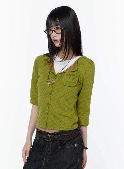 polka-dot-3-4-sleeve-cardigan-cu505 / Green