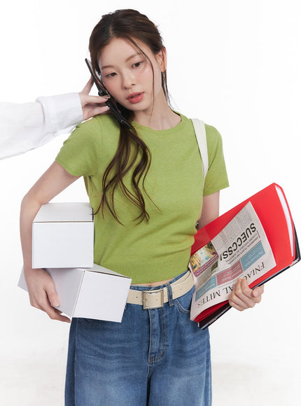 slim-fit-short-sleeve-sweater-cy519 / Green