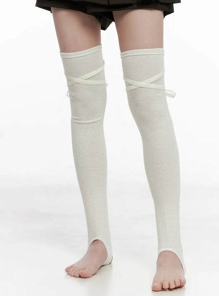 tie-up-knee-high-leg-warmers-cg519 / Light beige