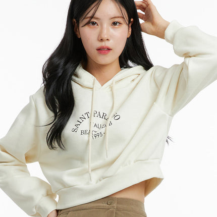 lettering-hooded-crop-sweatshirt-on315 / Light beige