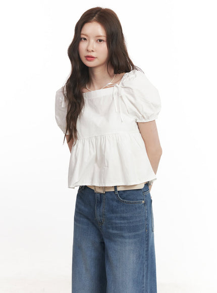 lovely-ribbon-puff-sleeve-blouse-top-ca501 / White