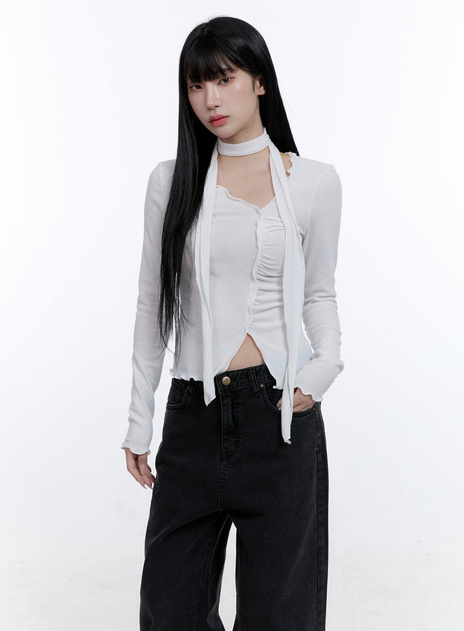 shirring-detail-slim-fit-crop-top-cd419 / white