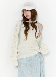 loose-fit-deep-v-neck-knit-cardigan-ca520 / Light beige