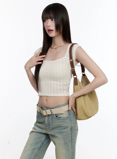 square-neck-cap-sleeve-crop-top-cl504 / Light beige