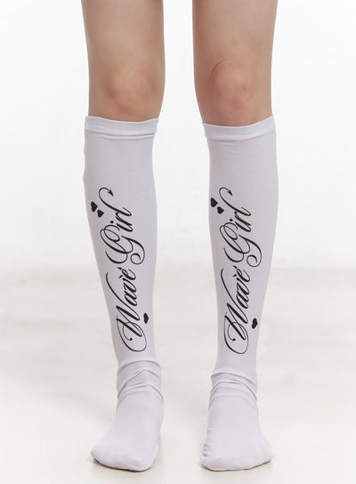 graphic-knee-high-socks-cy521 / White