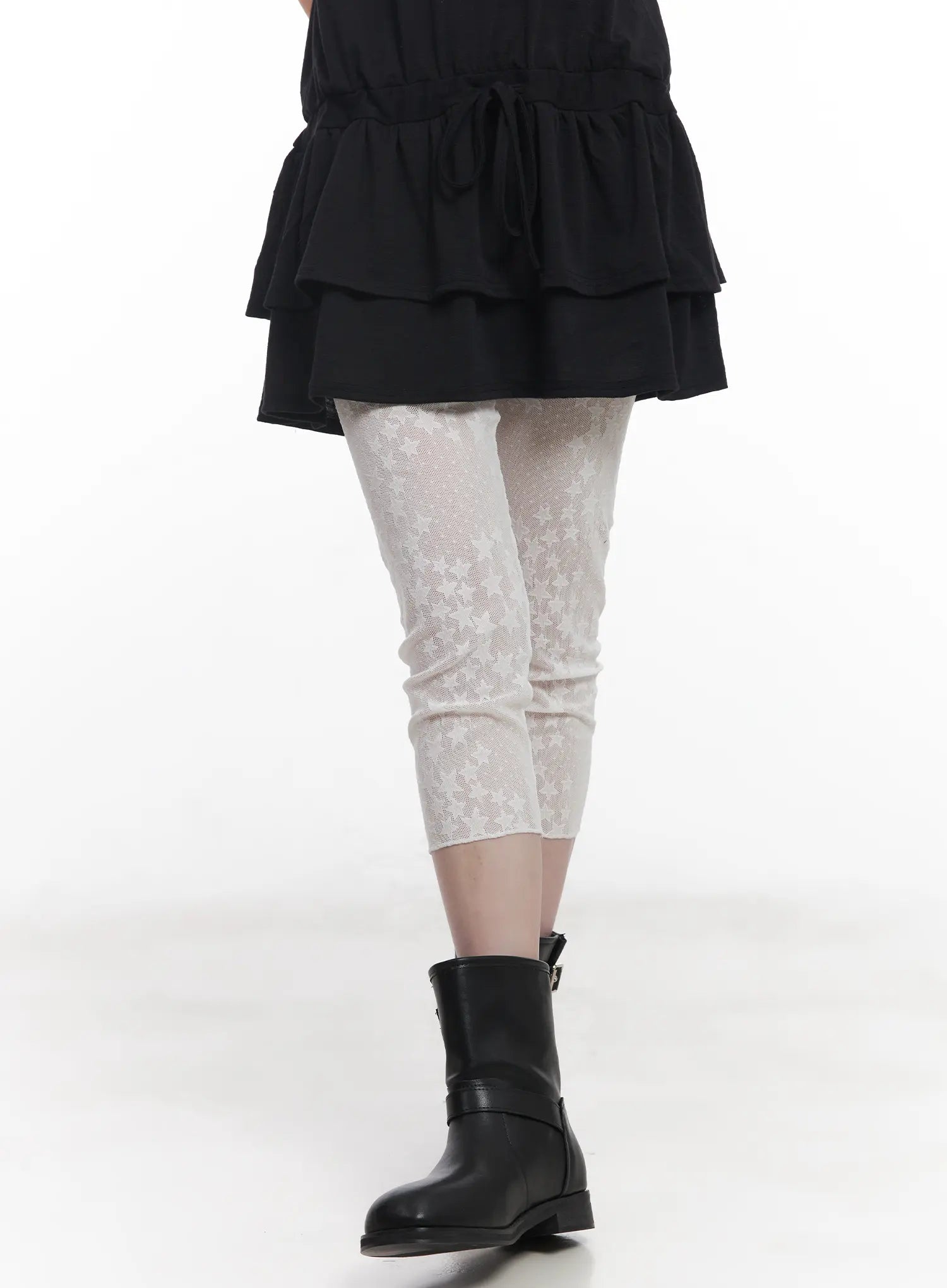star-print-sheer-mid-length-leggings-cu519 / White