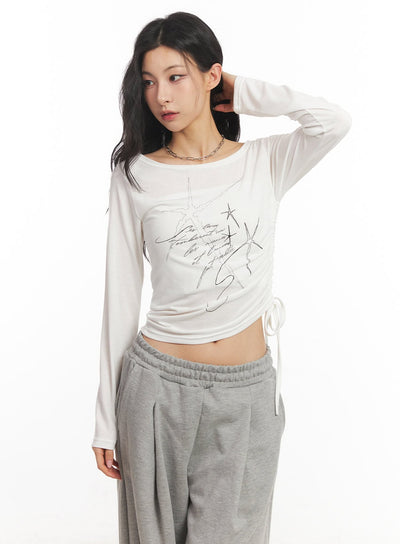 graphic-shirred-crop-top-ca504 / White