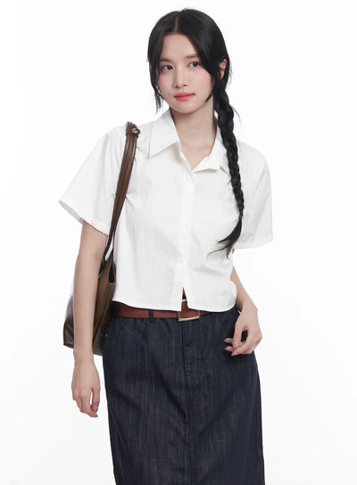 short-sleeve-cropped-collared-shirt-cu525 / white