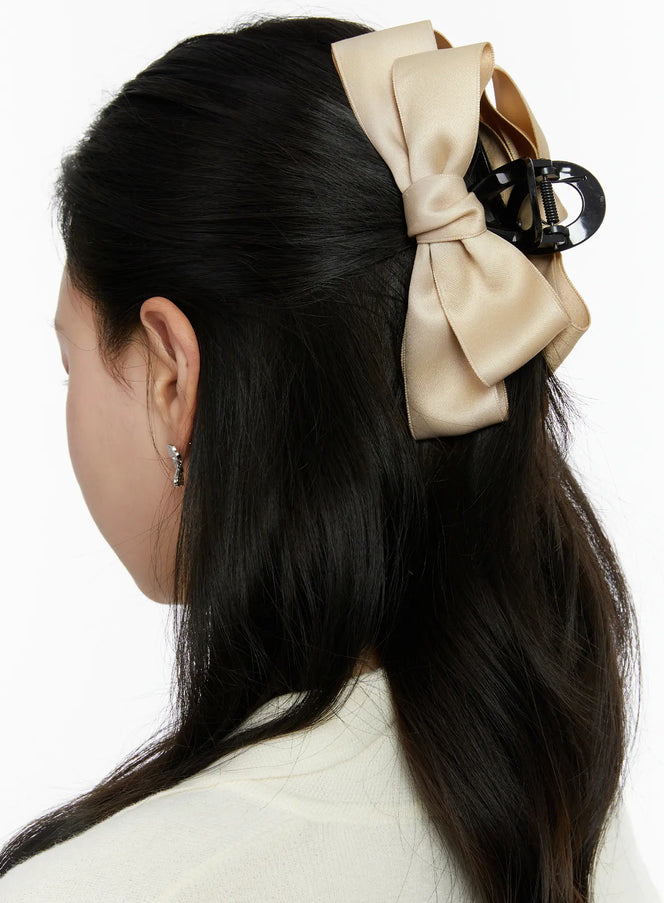 big-double-bow-claw-clip-f502 / Light beige