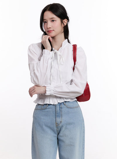 ribbon-frill-long-sleeve-blouse-cm526 / White
