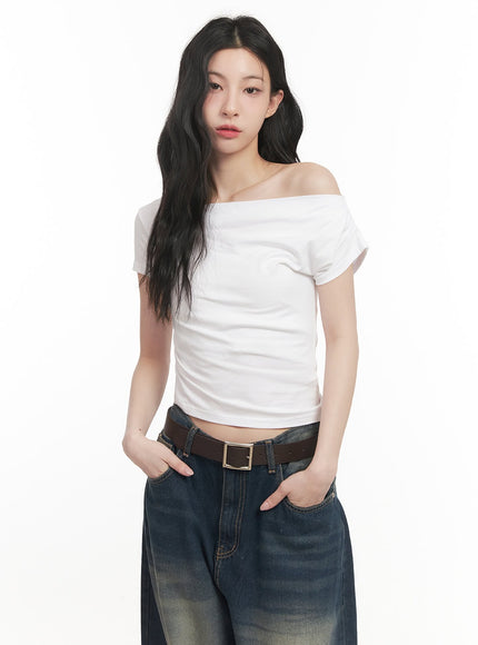 one-shoulder-shirring-crop-top-cf513 / White