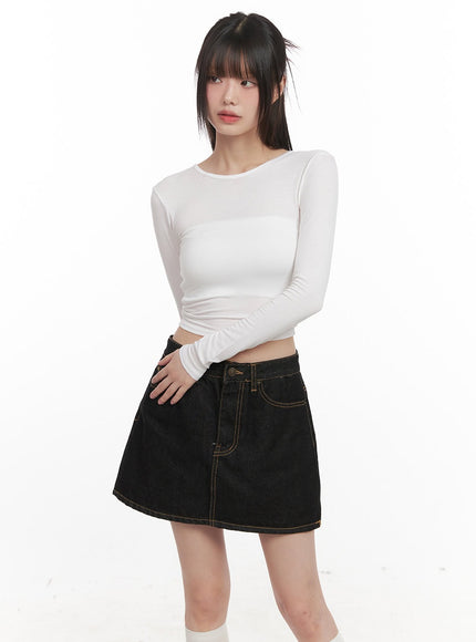 x-strap-backless-long-sleeve-crop-top-cj524 / Light beige