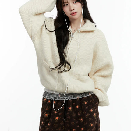 oversized-wool-blend-knit-zip-up-cd514 / Light beige
