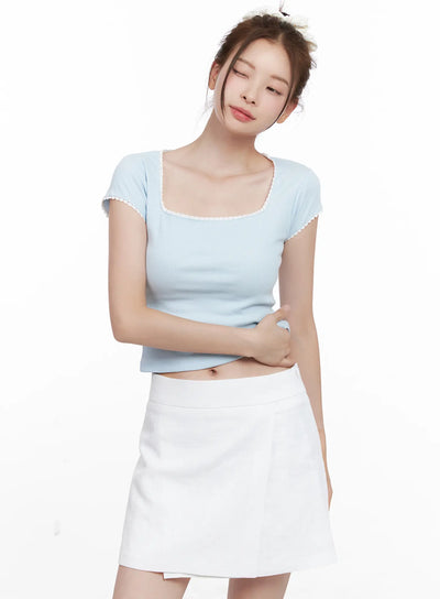 ribbed-lace-baby-tee-cl524 / Light blue