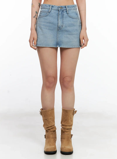 high-waist-denim-mini-skirt-cl525 / Light blue