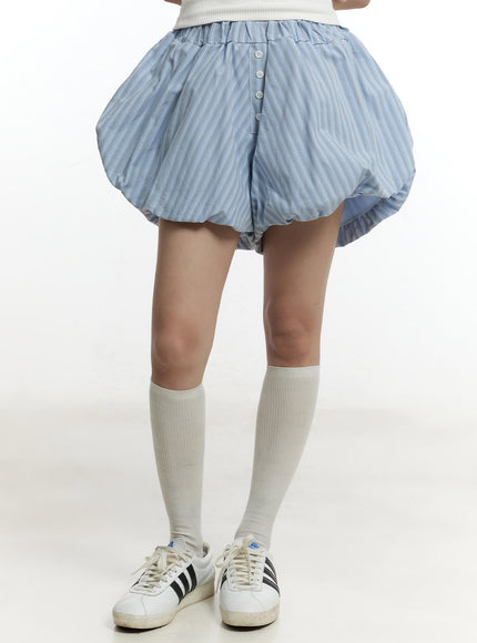 striped-cotton-balloon-fit-shorts-cy505 / Light blue
